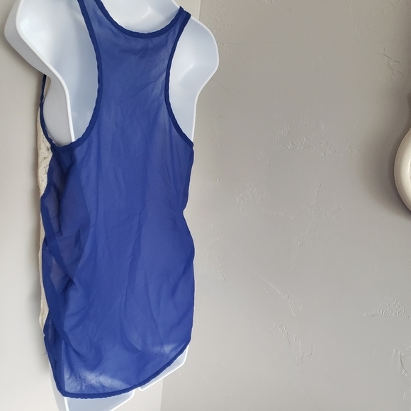 Kate Collection Blue High Low Tank Top Embroidery - Picture 4 of 6